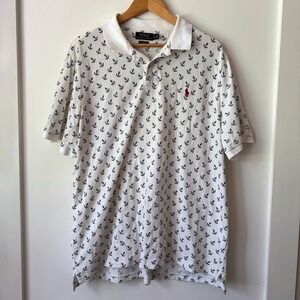 Polo Ralph Lauren‎ Anchor Nautical Polo Shirt XL Classic Fit White Navy AOP